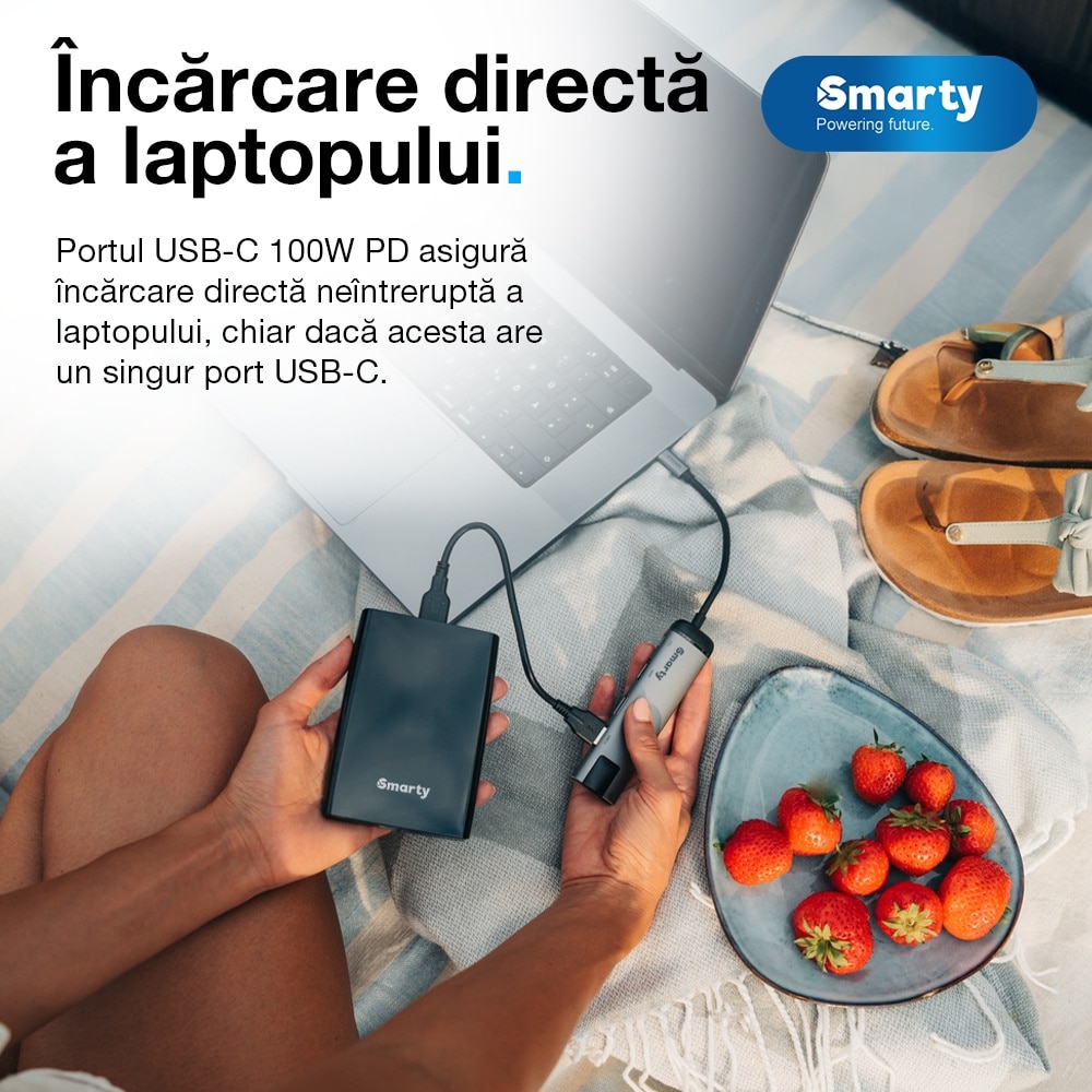 Hub USB Type-C cu 5 port-uri Smarty Light VBoost V2, 2x USB 3.0, 1x ...
