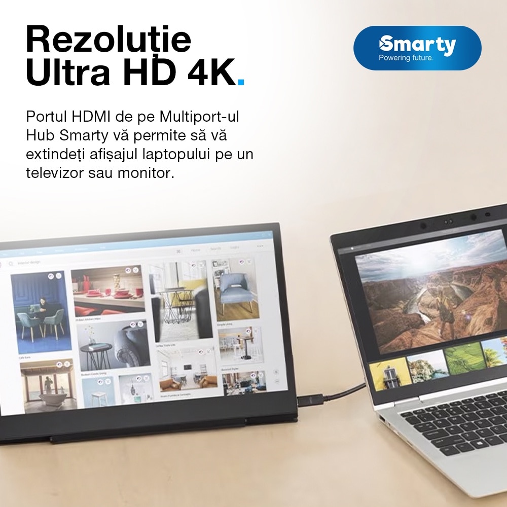 Hub USB Type-C cu 8 port-uri Smarty Pro VBoost V2, 3x USB 3.0, 1x HDMI ...