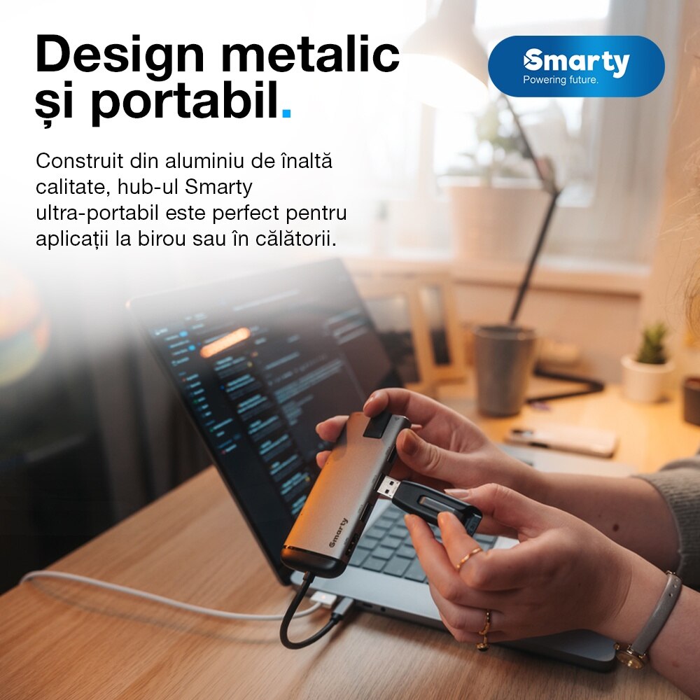 Hub USB Type-C cu 8 port-uri Smarty Pro VBoost V2, 3x USB 3.0, 1x HDMI ...