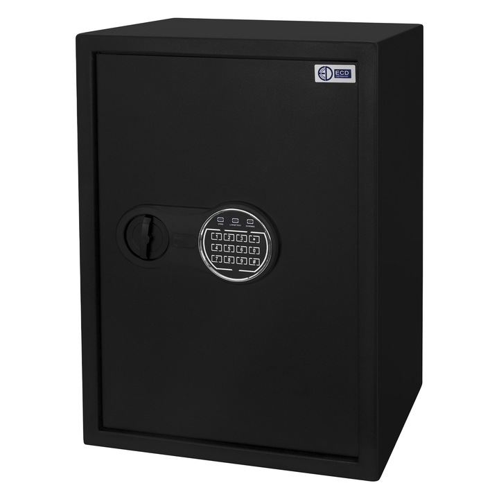 Seif din otel ECD Germany, inchidere electronica cu PIN si chei, negru, 35x50x31 cm