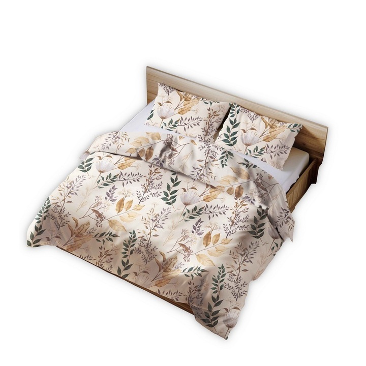 Lenjerie de pat din bumbac 160x200 bej deschis floral oasis