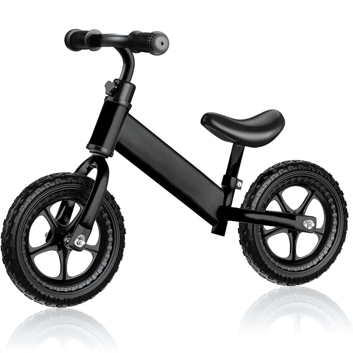 Elindor® Tanuló bicikli, 12" kerekek, állítható ülés, szénacél váz, 360°-ban forgatható kormány, könnyű és tartós, fekete