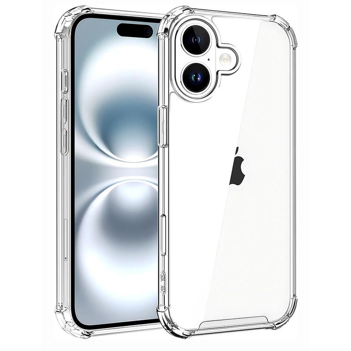 Carcasa transparenta pentru iPhone 16 Plus 6.7 inch, rezistenta la socuri, material silicon, set 1 x husa