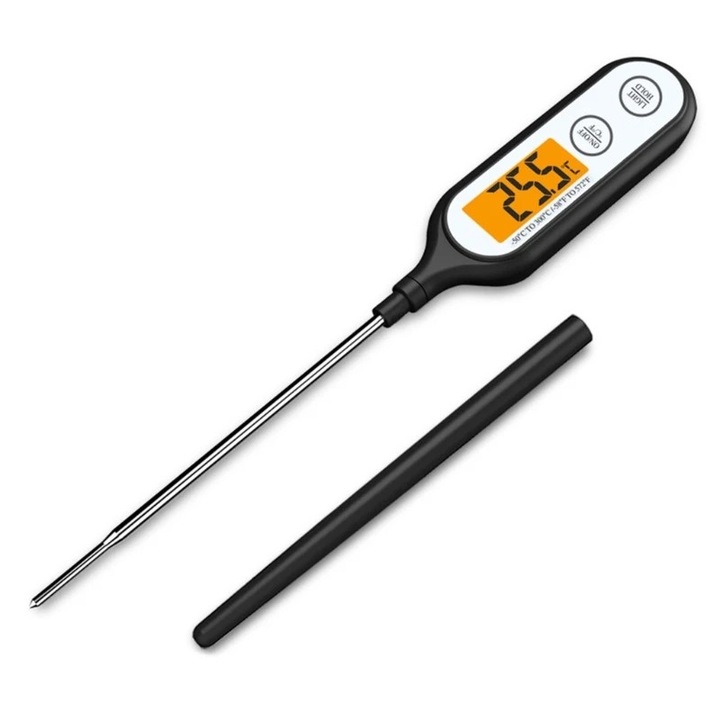 Termometru digital de bucatarie pentru gatit si coacere in siguranta, cu timp de raspuns rapid cu afisaj cu iluminare din spate, rezistent la apa, negru