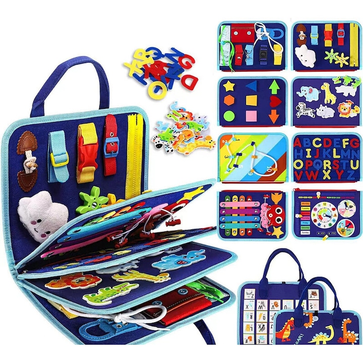 Tabla activitati Montessori pentru copii, jocuri senzoriale, activitati de calatorie, 2-4 ani