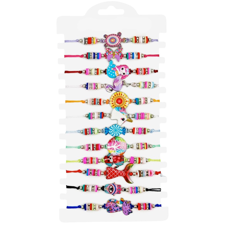 Set 12 martisoare bratari, NEVERMORE, Lungime reglabila, M2510, Multicolor