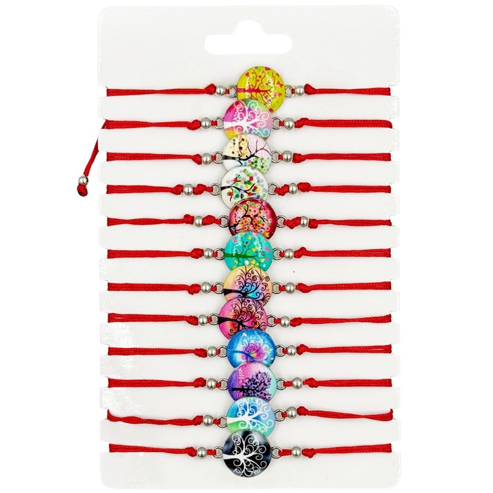 Set 12 martisoare bratari, NEVERMORE, Copacul Vietii, Lungime reglabila, M2529, Multicolor