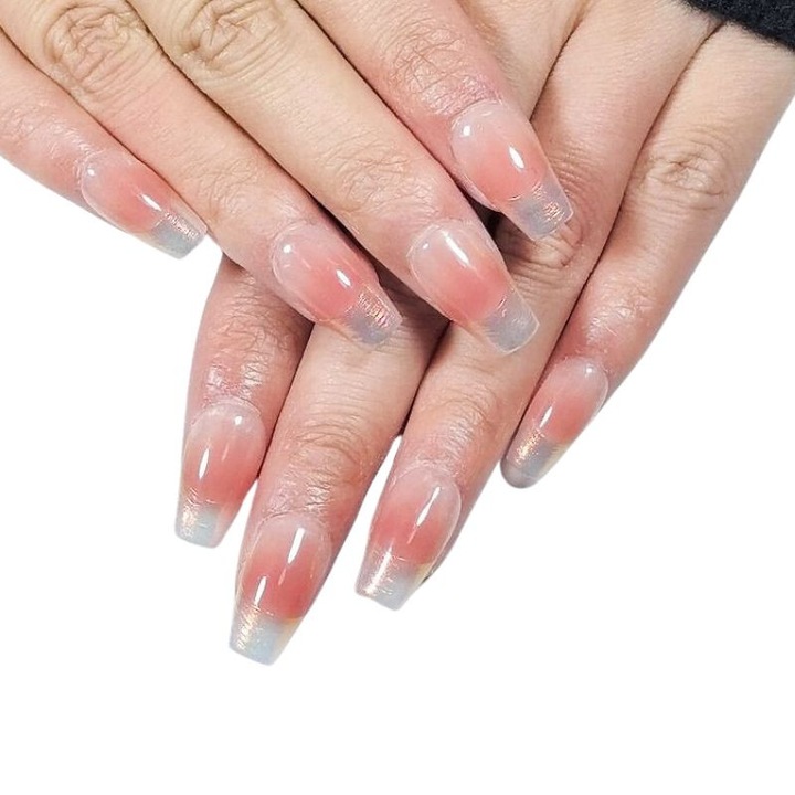 Set 10 Unghii False Presate Portocaliu Intens | Design Cat Eye & French Tip | Acrilice Premium Marime S (Coffin/Balerina) | Rezistente la Apa