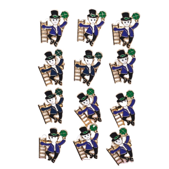 Set 12 Martisoare Brosa tip insigna, Model 5, Traditional, Primavara Cosar cu Trifoi