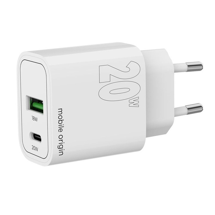 Mobile Origin PD20W Wall Charger MO12, 1 USB-A + 1 USB-C, 280810, Töltő
