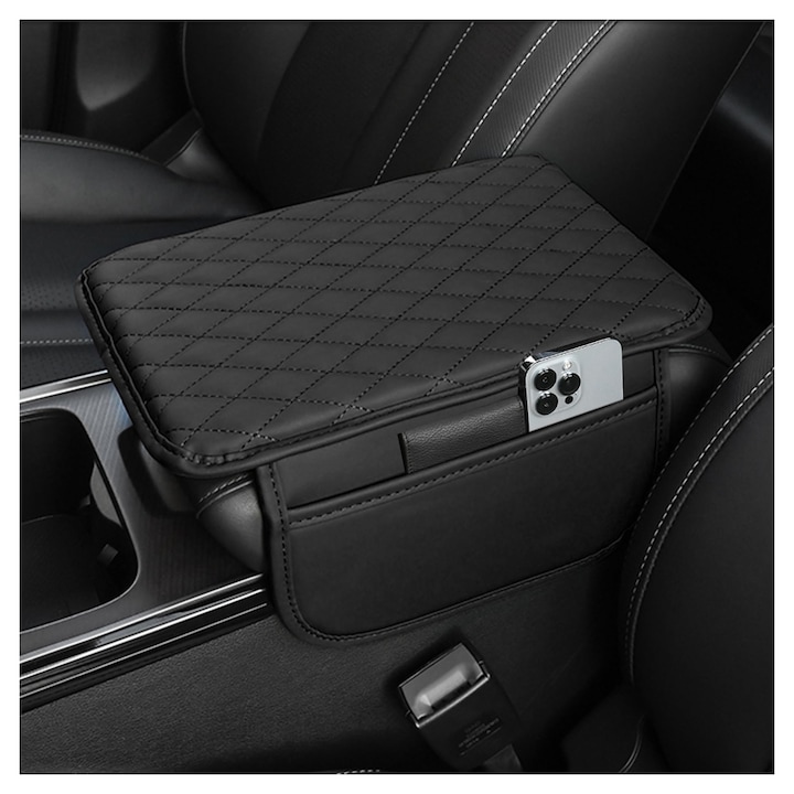 Husa de Mana pentru Consolita Centrala Auto Upgradata (Negru) – Din Piele Microfibra, Cu 2 Geanta de Stocare, Cutie de Stocare, Accesorii Interior pentru Auto