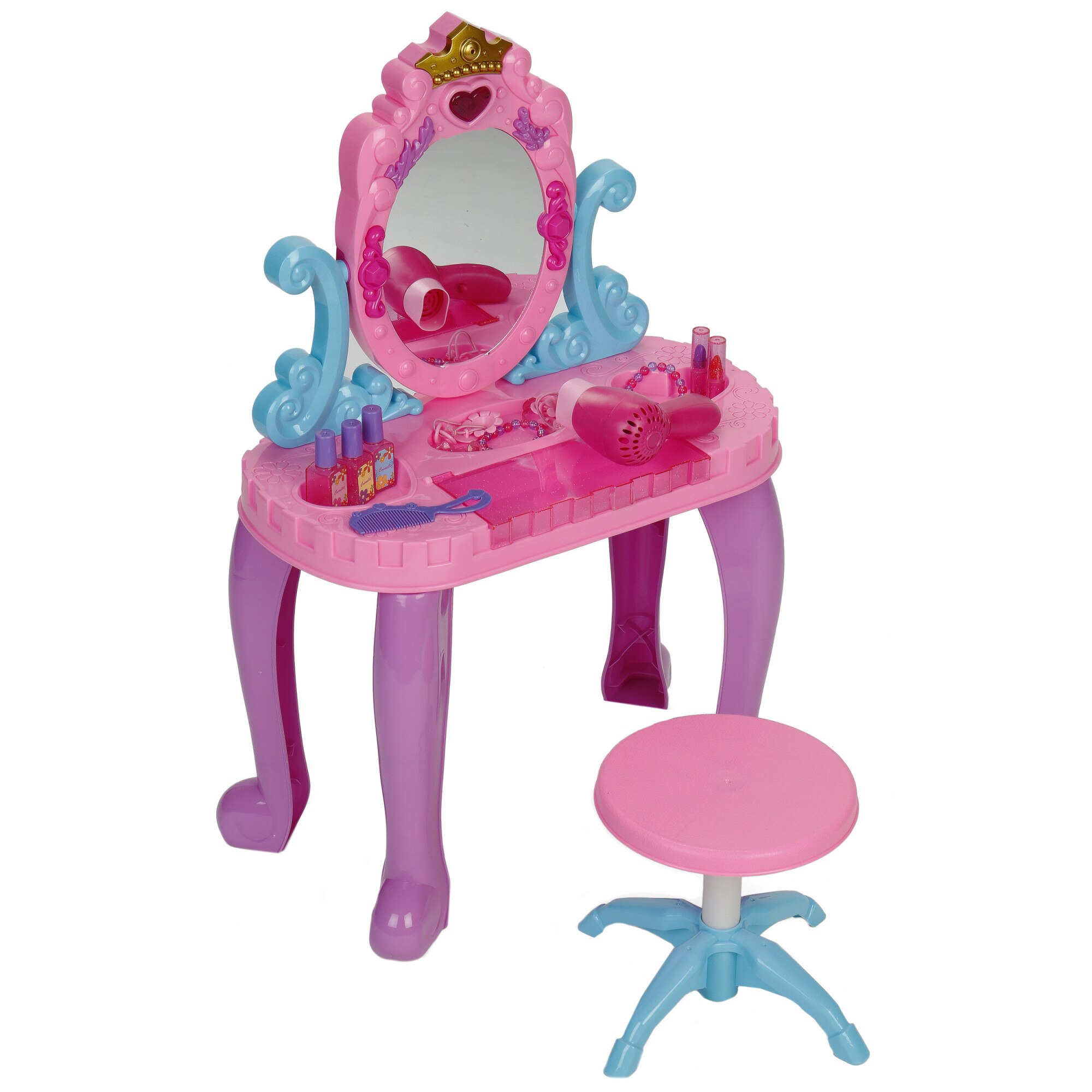 Masuta M-Toys cu oglinda, accesorii, lumini si sunet, Roz/mov/turcoaz