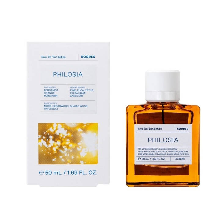 Parfum Korres Philosia Eau De Toilette 50ml, note de bergamot, portocala, mandarina, 88% ingrediente naturale