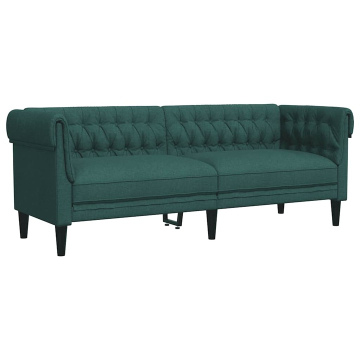 Canapea Chesterfield cu 3 locuri vidaXL, verde inchis, material textil, 27.8 kg