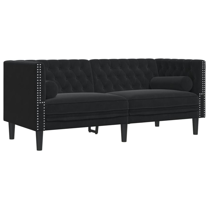 Canapea Chesterfield cu pernute/2 locuri vidaXL, negru, catifea