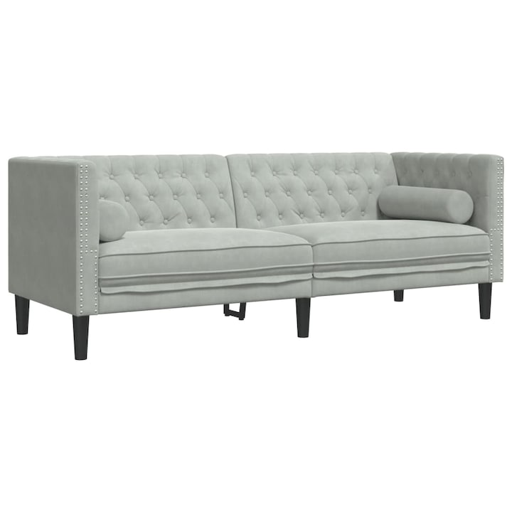 vidaXL 3 személyes világoszöld bársony Chesterfield kanapé párnákkal 372693