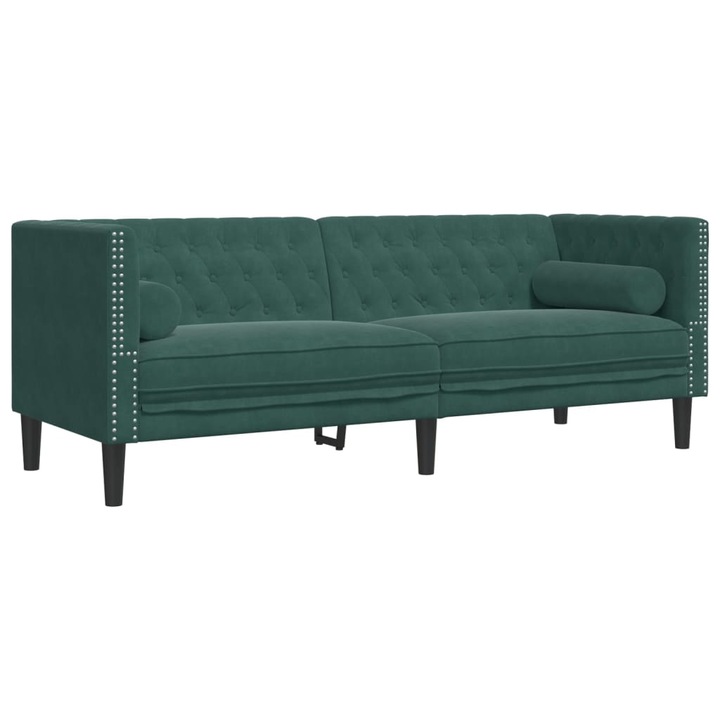 Canapea Chesterfield cu pernute/3 locuri vidaXL, verde inchis, catifea