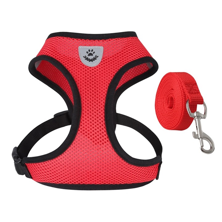 Set Ham si lesa, pentru caini si pisici, respirabila, S, Rosu