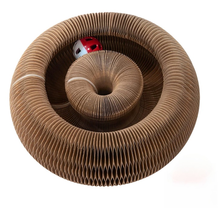 Интерактивна играчка за котка, трансформируема форма, включва топка, велпапе, кафява, компактен размер