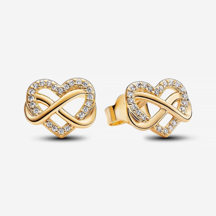 Pandora szív alakú és végtelen jellel díszített fülbevaló, cirkónia - 14 karátos arany