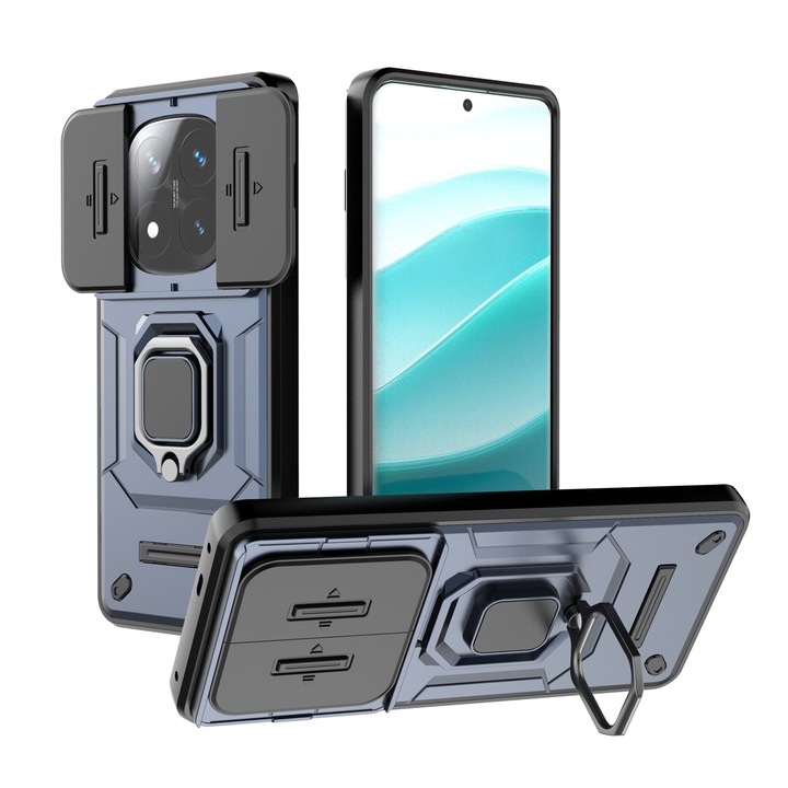 Удароустойчив брониран калъф за мобилен телефон, съвместим с Xiaomi Redmi Note 14 Pro+ 5G, със защита на камерата, син