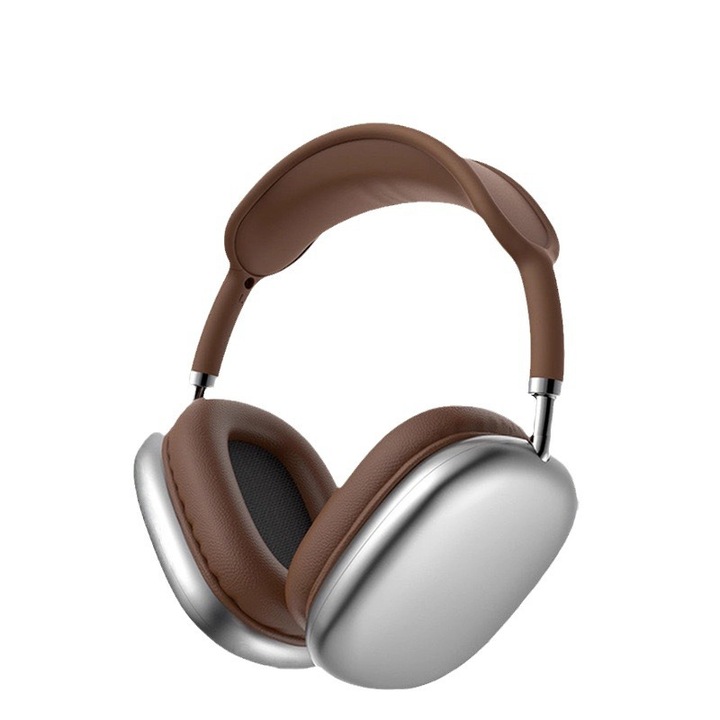 Retro vezeték nélküli Bluetooth fejhallgató, Sztereó zene, Lélegző bőr, Puha, fület teljesen befedő fülpárnák, Kényelmes viselet, Hangzajcsökkentés, Fülre helyezhető, Ezüstbarna, Univerzális fejhallgató