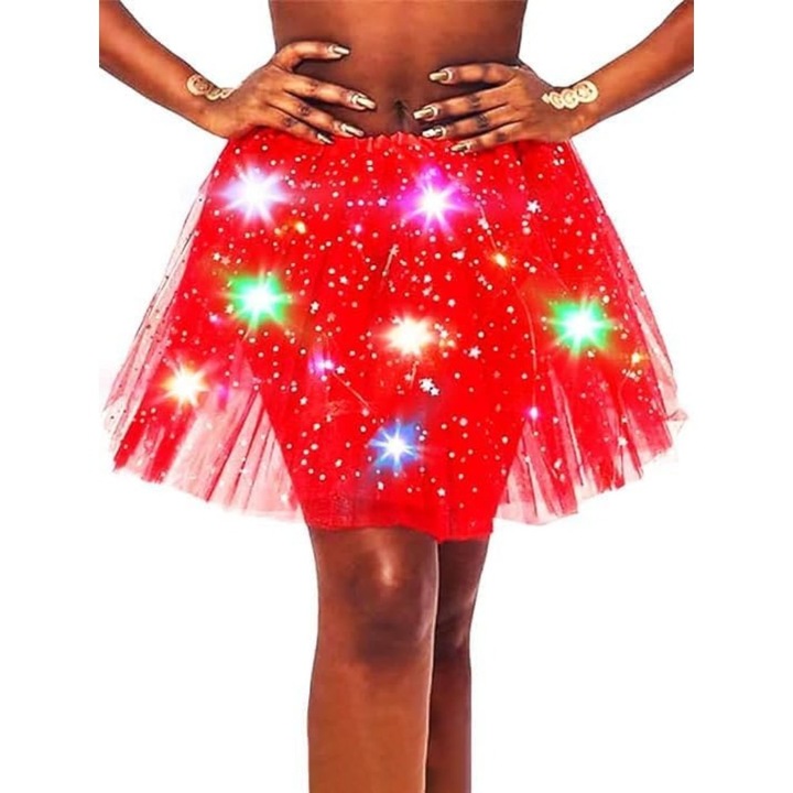 Fusta LED pentru copii, tutu pentru fete, cu lumini multicolore incorporate, Ronyes®, 40 cm lungime, rosu