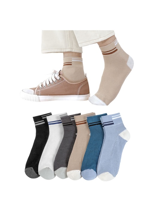 Комплект от 6 чифта къси мъжки чорапи, с мрежа, AllizBan®, за лятото, полиестер, размер 40-46, Многоцветни