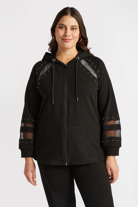 Fiorella Rubino, Hanorac din amestec de bumbac cu detalii transparente, Negru, S