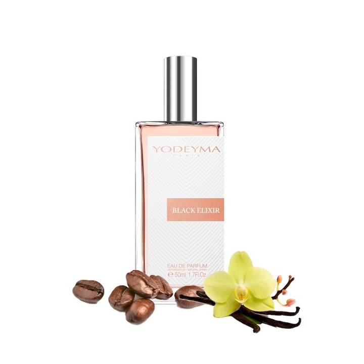 Yodeyma Black Elixir Apa de parfum pentru femei, nuante de cafea, lichior, vanilie, pentru femeia puternica si irezistibila, 50ml