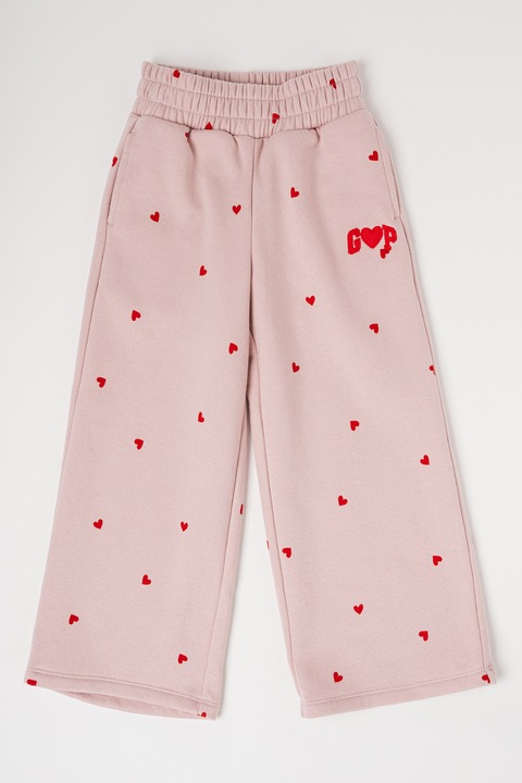GAP, Bő szárú szívecskés nadrág, Piros/Világos rózsaszín