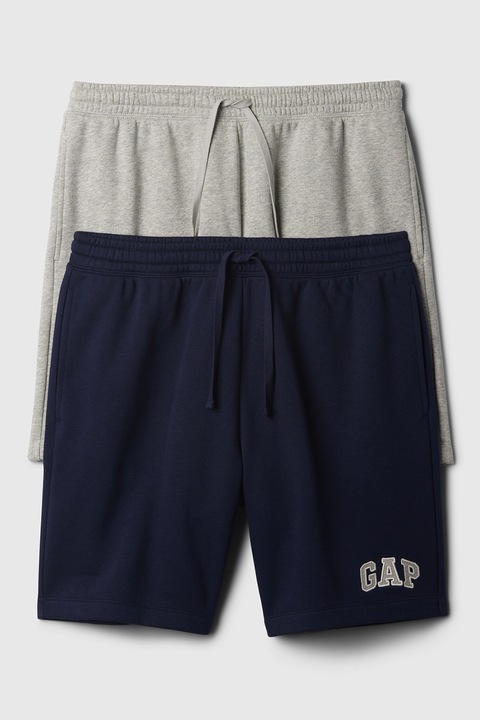 GAP, Set de bermude cu imprimeu logo - 2 perechi, Gri deschis melange/Bleumarin