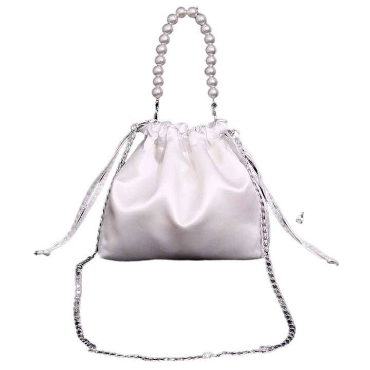 Elegáns lánytáska, fehér, gyöngyház fogantyúval és levehető lánccal - Ideális különleges eseményekre és ünnepi öltözékekre