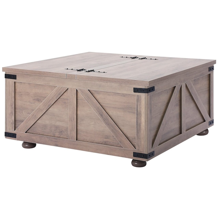Ретро масичка за кафе Farm, място за съхранение, дърво, квадратна, 914 x 914 x 463 mm, метални панти, кафяво/черно