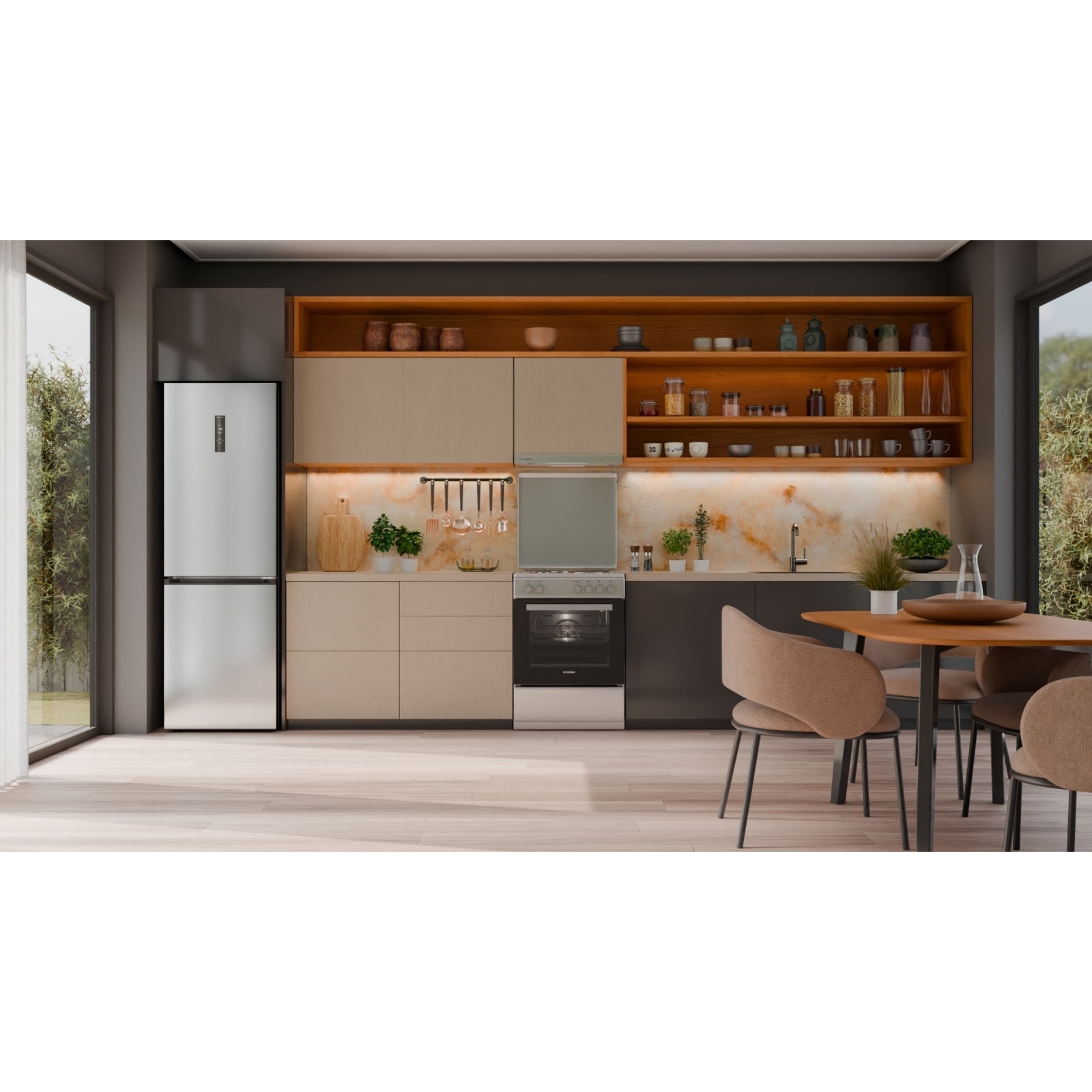Aragaz electric Hyundai HCMU24V-7260E/S, clasa A, 4 zone de gatit, capacitate 69lt, argintiu