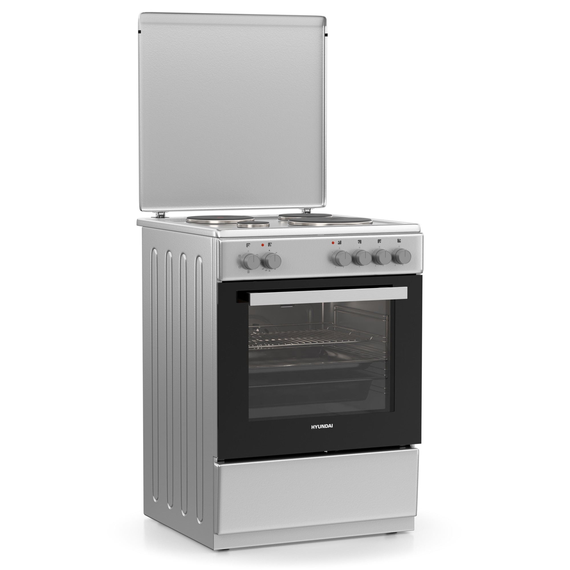 Aragaz electric Hyundai HCMU24V-7260E/S, clasa A, 4 zone de gatit, capacitate 69lt, argintiu