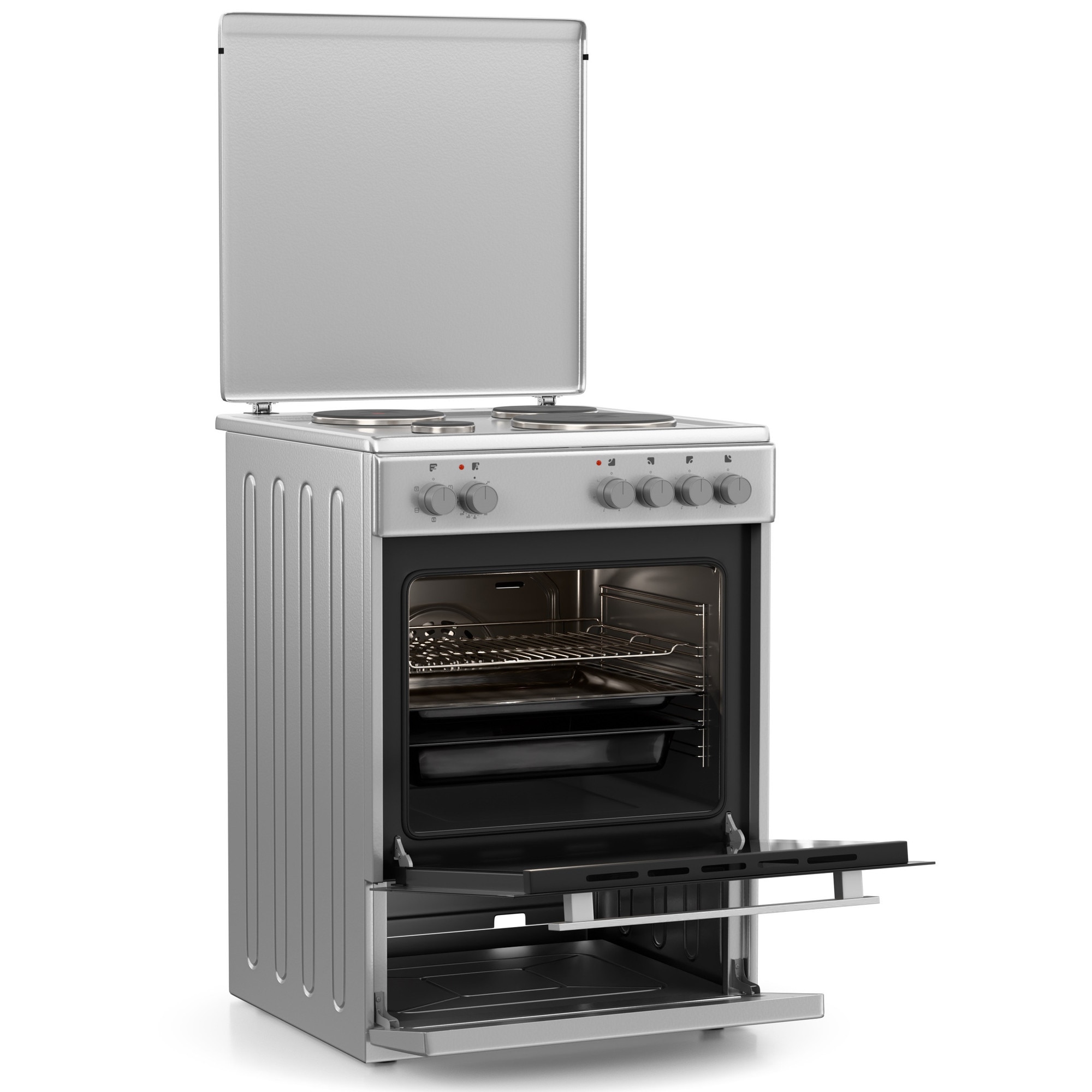 Aragaz electric Hyundai HCMU24V-7260E/S, clasa A, 4 zone de gatit, capacitate 69lt, argintiu