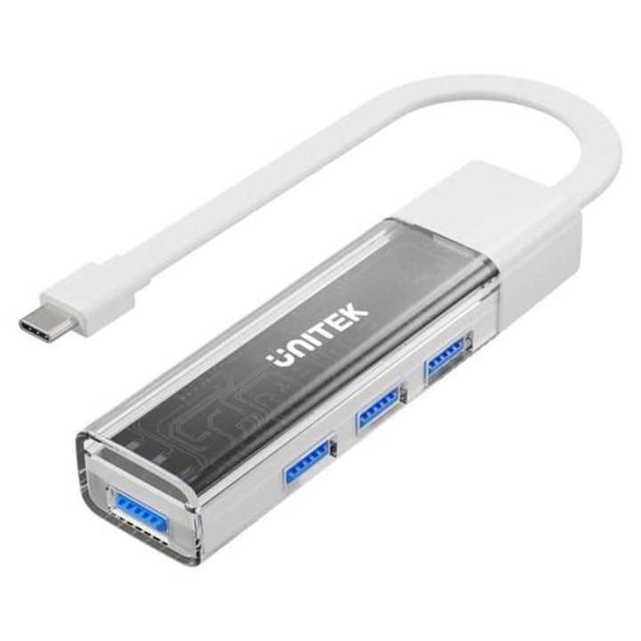 USB хъб, Unitek H1319AWH01, USB-C/USB-A 3.0 HUB 4 port, Bi-Directional, Detachable Cable, White