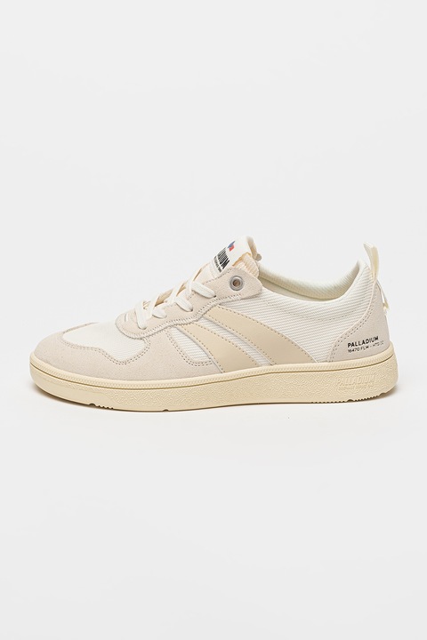 Palladium, Pantofi sport de piele intoarsa cu logo, Negru stins/Alb murdar/Crem