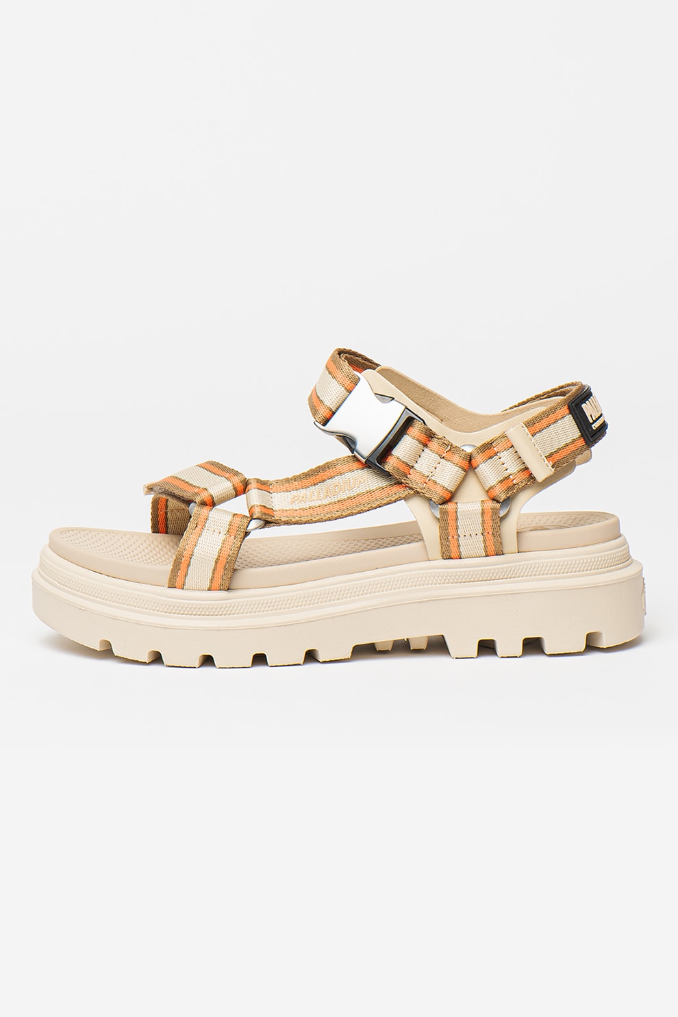 Palladium, Sandale flatform din material textil, Portocaliu, Bej deschis, 39