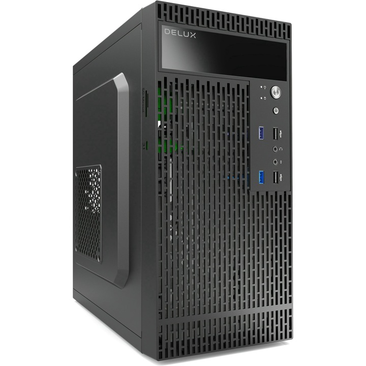 Компютърна кутия Delux J602, Черен, Middle Tower