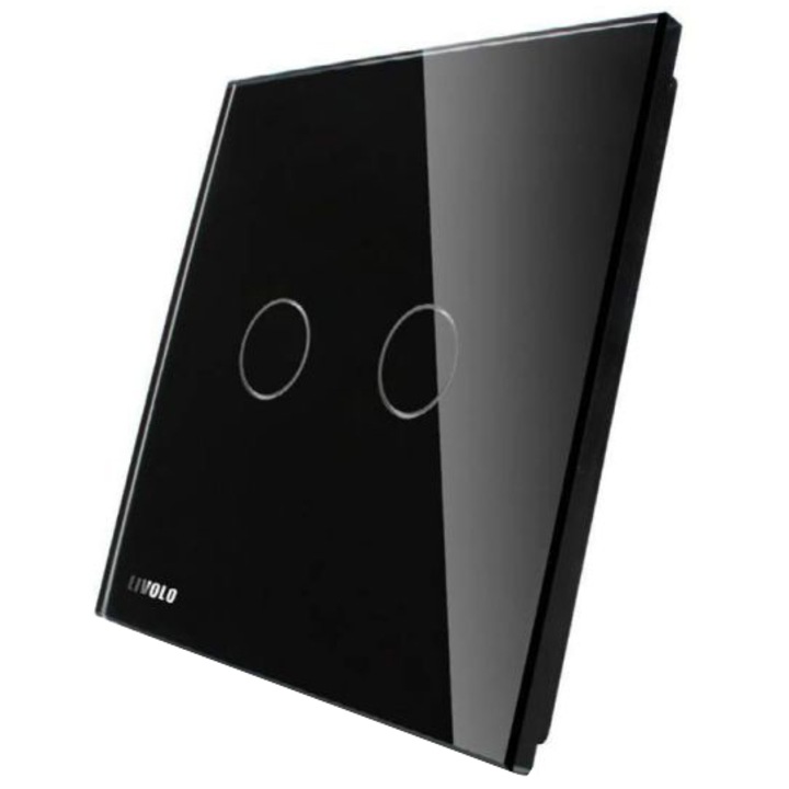 Érintőkapcsoló, LIVOLO BB-C7-C2-12, dupla, üveg, Fekete