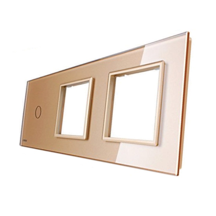 Panou intrerupator simplu si priza dubla din sticla cu touch LIVOLO BB-C7-C1/SR/SR-13, Auriu