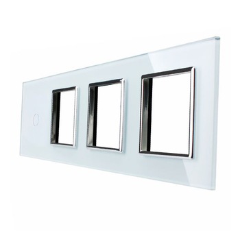 Panou intrerupator simplu si priza tripla din sticla cu touch LIVOLO BB-C7-C1/SR/SR/SR-11, Alb Panou intrerupator simplu si priza tripla din sticla cu touch LIVOLO BB-C7-C1/SR/SR/SR-11, Alb