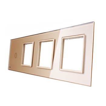 Panou intrerupator simplu si priza tripla din sticla cu touch LIVOLO BB-C7-C1/SR/SR/SR-13, Auriu Panou intrerupator simplu si priza tripla din sticla cu touch LIVOLO BB-C7-C1/SR/SR/SR-13, Auriu
