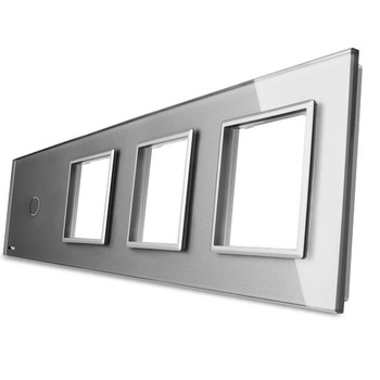 Panou intrerupator simplu si priza tripla din sticla cu touch LIVOLO BB-C7-C1/SR/SR/SR-15, Gri Panou intrerupator simplu si priza tripla din sticla cu touch LIVOLO BB-C7-C1/SR/SR/SR-15, Gri