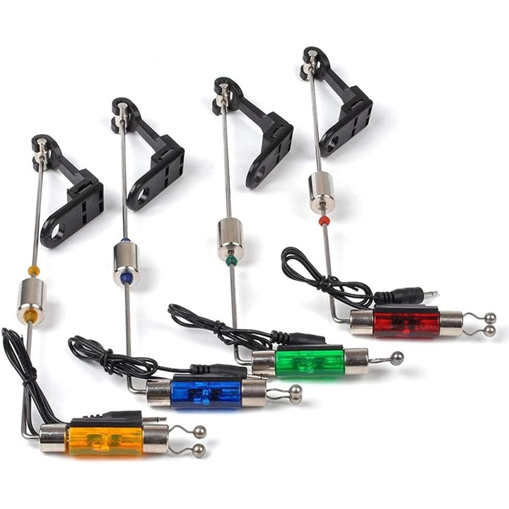 4 db FishEdge SWG lengő készlet rozsdamentes fém rúddal, állítható súllyal, különböző színű LED világítással, jack csatlakozóval