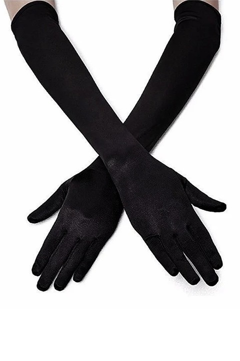 Manusi lungi elegante din satin, Negru, SHEIN, Marimea Universal