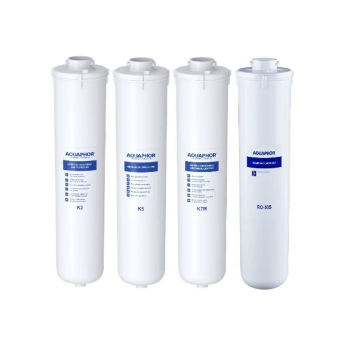 Set 4 cartuse de rezerva K5/ K2/ K7M/ RO-50S pentru filtrul cu Osmoza Inversa Aquaphor Morion RO-101S, Alb