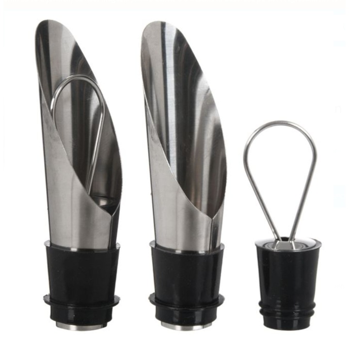 Комплект от 2 тапи от неръждаема стомана и PVC, за вино, олио и други течности, елегантно сервиране без петна